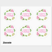 Roze en witte fijne feestdagen krans ronde sticker (Vel)