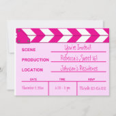Roze en witte filmClapboard Sweet 16 nodigt uit Kaart (Voorkant)