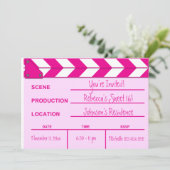 Roze en witte filmClapboard Sweet 16 nodigt uit Kaart (Staand voorkant)