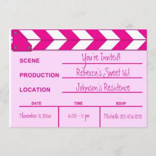 Roze en witte filmClapboard Sweet 16 nodigt uit Kaart