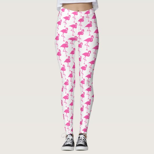 Roze en witte flamingo Leggings (Voorkant)
