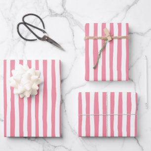 Roze en witte flamingo scheve strepen inpakpapier vel