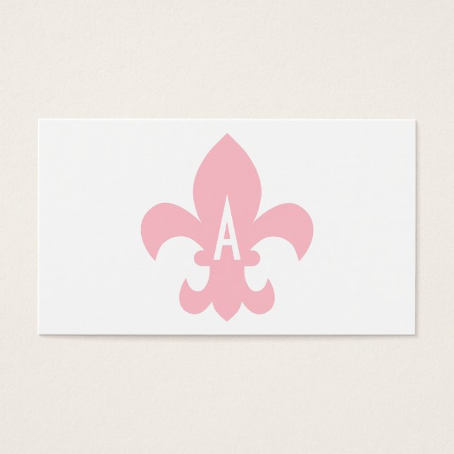 Roze en witte Fleur de Lis Monogram Visitekaartje (Voorkant)