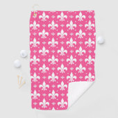 Roze en Witte Fleur-de-lis Ontwerp  Golfhanddoek (Insitu)