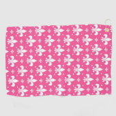 Roze en Witte Fleur-de-lis Ontwerp  Golfhanddoek (Horizontaal)