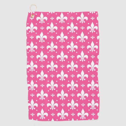 Roze en Witte Fleur-de-lis Ontwerp  Golfhanddoek (Voorkant)
