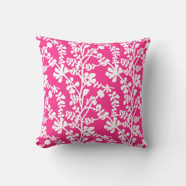Roze en witte flora, herstellend patroon kussen (Voorkant)
