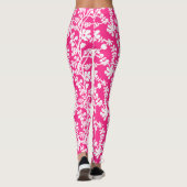 Roze en witte flora, herstellend patroon leggings (Achterkant)