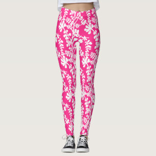 Roze en witte flora, herstellend patroon leggings