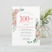 Roze en witte Floral 100e verjaardag Kaart (Staand voorkant)