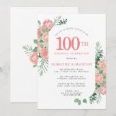 Roze en witte Floral 100e verjaardag Kaart (Voorkant / Achterkant)