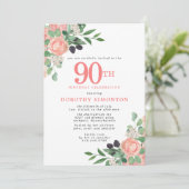 Roze en witte Floral 90e verjaardag Kaart (Staand voorkant)