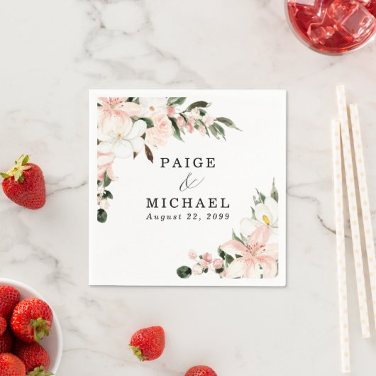 Roze en witte Floral Aangepaste bruiloft Servet (Insitu)