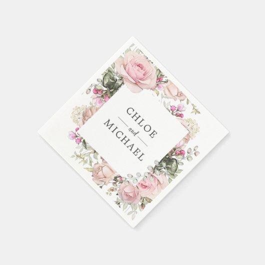 Roze en witte Floral Aangepaste bruiloft Servet (Hoek)