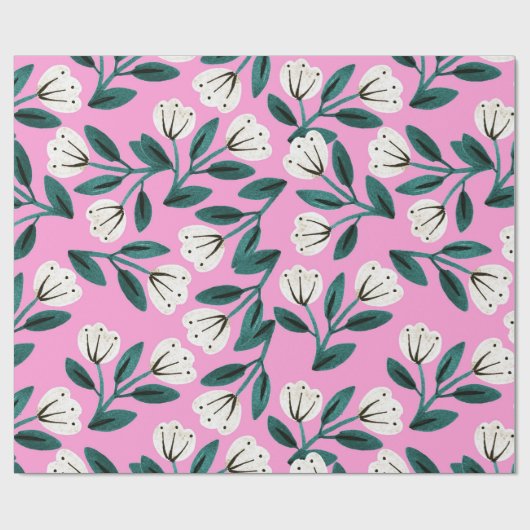 Roze en witte Floral Cadeaupapier (Vlak)