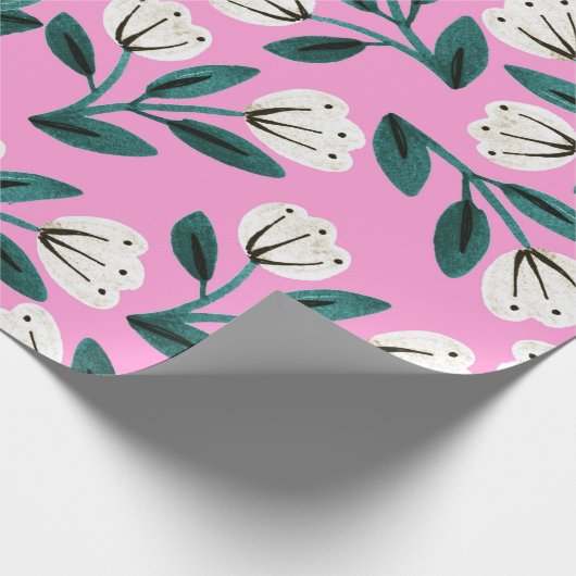 Roze en witte Floral Cadeaupapier (Hoek)