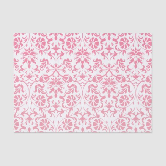 Roze en witte Floral Damask Tissuepapier (Voorkant)