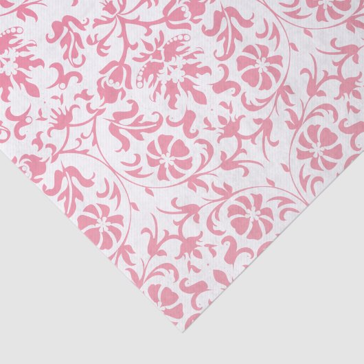 Roze en witte Floral Damask Tissuepapier (Detail)