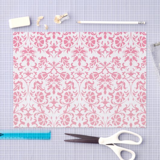 Roze en witte Floral Damask Tissuepapier (Craft)