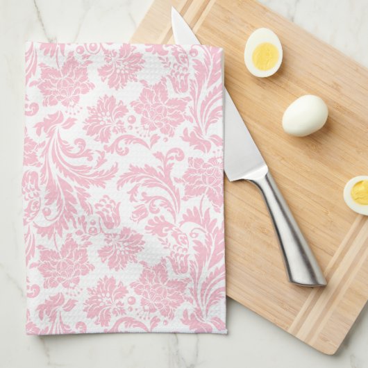 Roze en witte Floral Damaskers Theedoek (Quarter Fold)