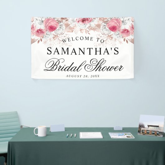 Roze en witte Floral Elegant Vrijgezellenfeest Ban Spandoek (Beurs)