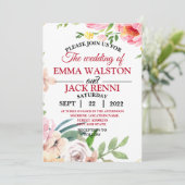 Roze en Witte Floral Greenery Wedding Invitation Kaart (Staand voorkant)