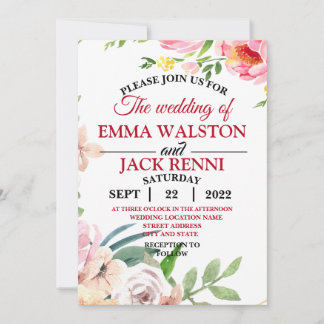 Roze en Witte Floral Greenery Wedding Invitation Kaart