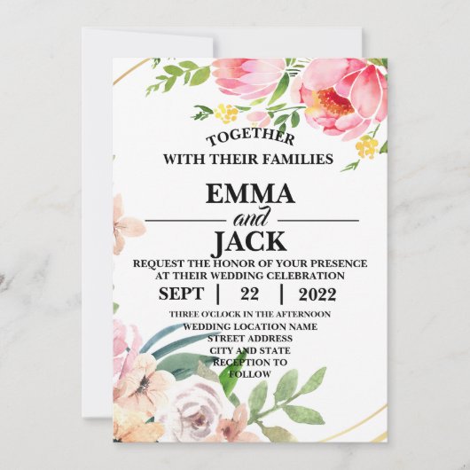 Roze en Witte Floral Greenery Wedding Invitation Kaart (Voorkant)