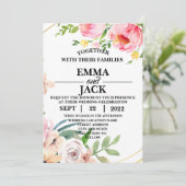 Roze en Witte Floral Greenery Wedding Invitation Kaart (Staand voorkant)