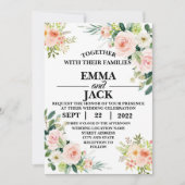 Roze en Witte Floral Greenery Wedding Invitation Kaart (Voorkant)