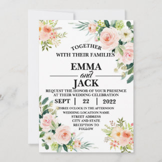 Roze en Witte Floral Greenery Wedding Invitation Kaart