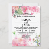 Roze en Witte Floral Greenery Wedding Invitation Kaart (Voorkant)