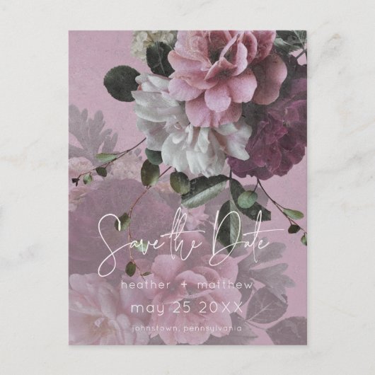 Roze en witte Floral Modern sparen de Datum Aankondigingskaart (Voorkant)