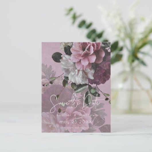 Roze en witte Floral Modern sparen de Datum Aankondigingskaart (Staand voorkant)