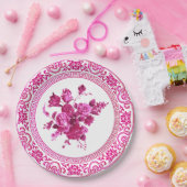  roze en witte Floral Papieren Bordje (Feest)