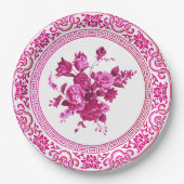  roze en witte Floral Papieren Bordje (Voorkant)
