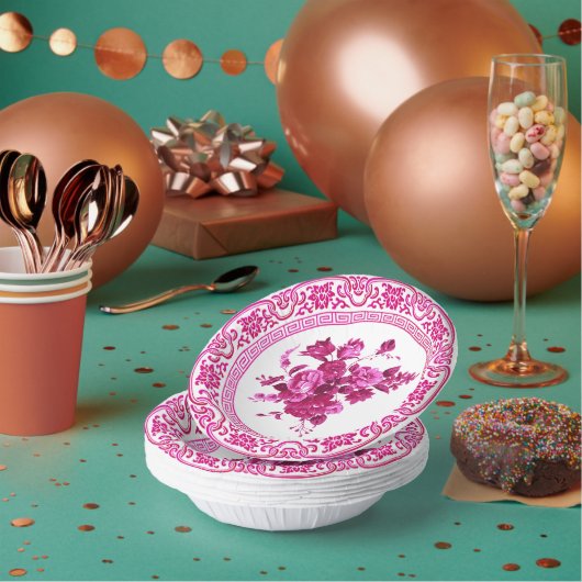  roze en witte Floral Papieren Kommen (Multi)