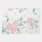 Roze en witte Floral Pattern Thea Towel Theedoek (Horizontaal)