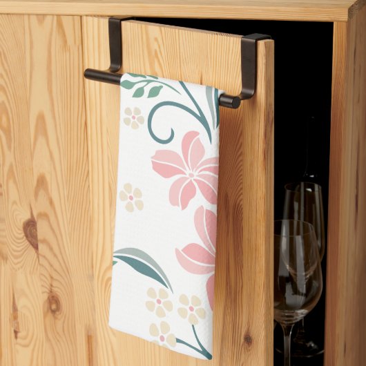 Roze en witte Floral Pattern Thea Towel Theedoek (Derde Gevouwen)