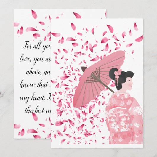 Roze en witte Floral Regen Japans Feestdagenkaart (Voorkant / Achterkant)