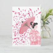 Roze en witte Floral Regen Japans Feestdagenkaart (Staand voorkant)
