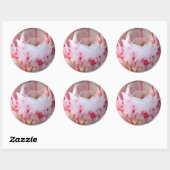 Roze en witte Floral Ronde Sticker (Vel)