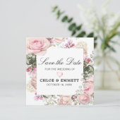 Roze en Witte Floral sparen de Datum Kaart (Staand voorkant)