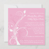 Roze en Witte Floral Square Wedding Invitation Kaart (Achterkant)