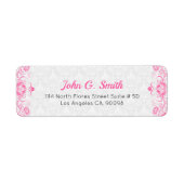 Roze en witte  Floral Swirls & Damascus Label (Voorkant)