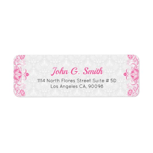 Roze en witte  Floral Swirls & Damascus Label (Voorkant)