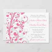 Roze en witte Floral Wedding Uitnodiging (Voorkant)