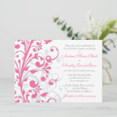 Roze en witte Floral Wedding Uitnodiging (Staand voorkant)