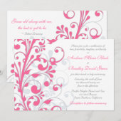 Roze en witte Floral Wedding Uitnodiging (Voorkant / Achterkant)
