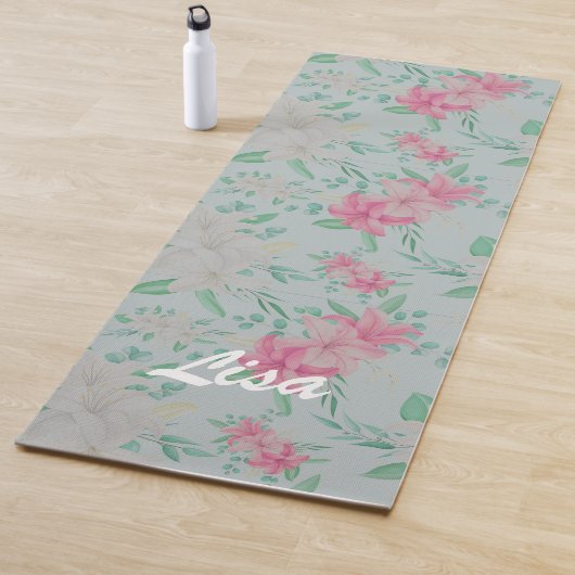 Roze en witte Floral  Yogamat (In situ)